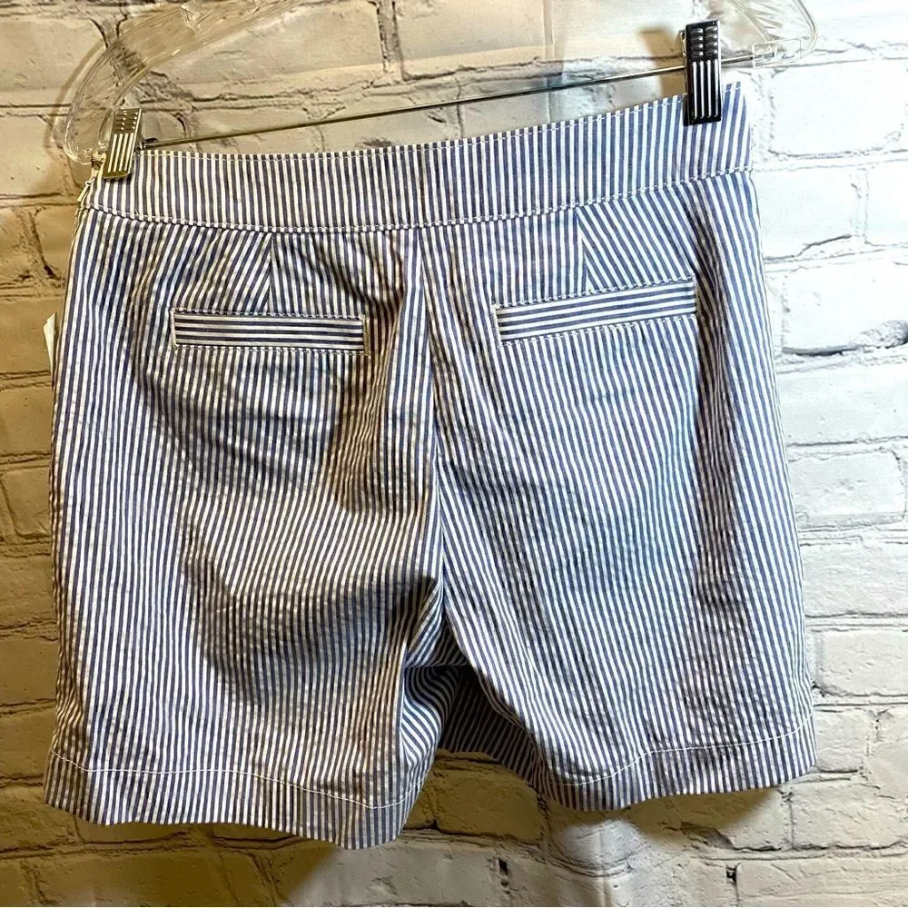 NEW! Brooks Brothers Cotton Seersucker Pleated Shorts Blue White Stripe Size 2